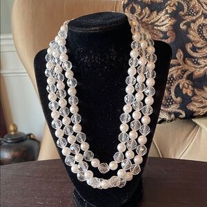 #145 - LIVE Show- Classic Triple-Strand Clear Crystal and Pearl Necklace